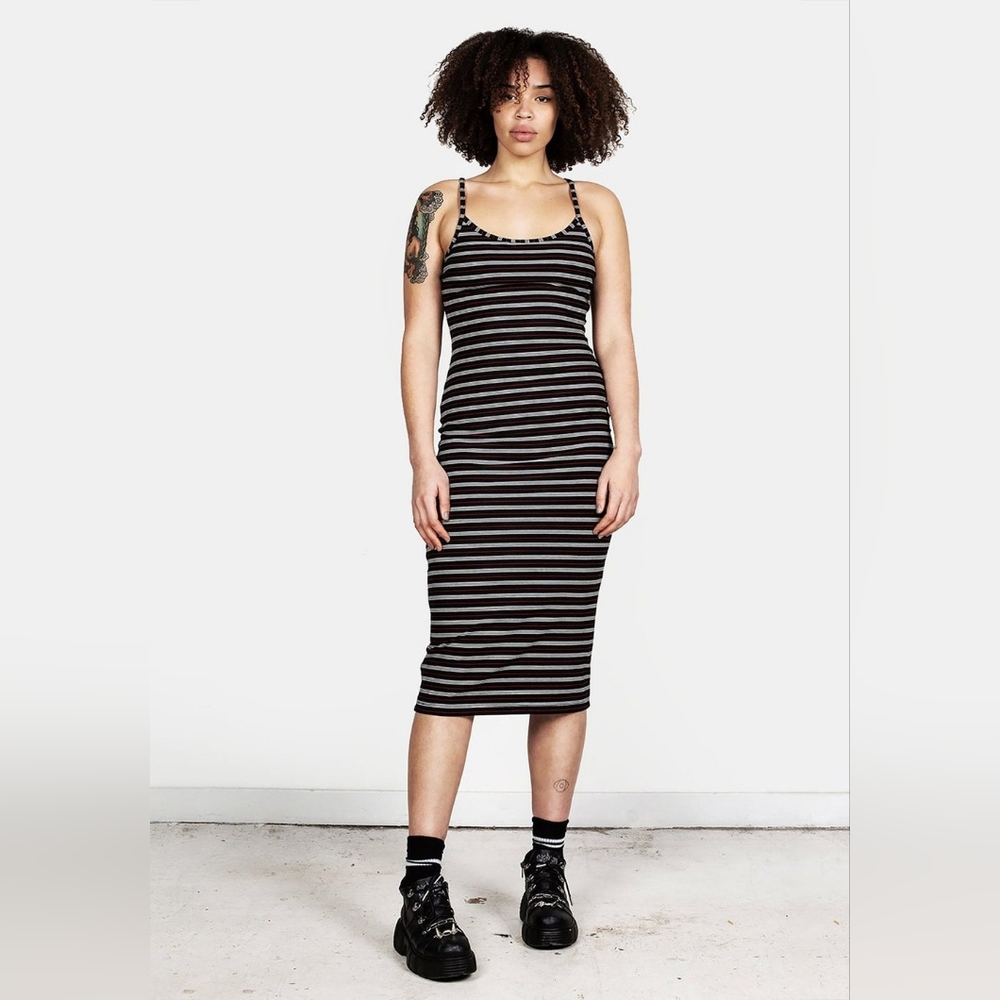 NWT Disturbia Liv Striped Ribbed Midi Maxi Dress - US 10 UK 14